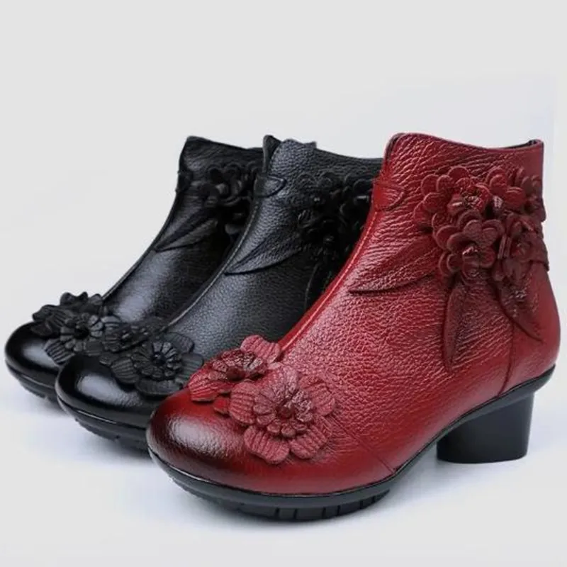 أحذية نسائية أحذية من الجلد الطبيعي موضة فاخرة للخريف والشتاء أحذية بسحاب غير قابلة للانزلاق من الجلد الطبيعي للنساء داخل الأحذية القطيفة