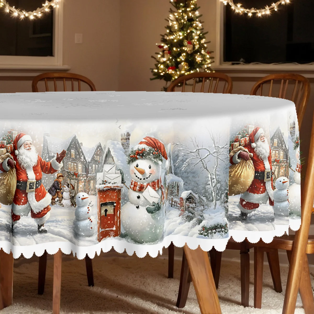 1 piece, Merry Christmas themed party tablecloth, Santa Claus snowman winter snow design pattern print
