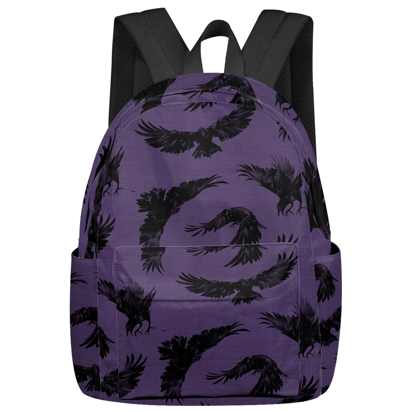 Halloween Crow Purple Backpack Teenagers Student School Bags Laptop Bag Women's Casual Travel Backpack