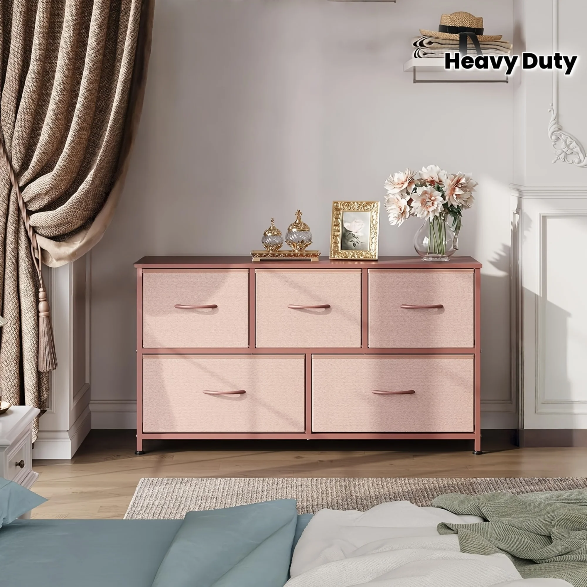 

Многофункциональный комод-органайзер с 5 выдвижными ящиками, тканевыми корзинами и стальным каркасом - прочная железная конструкция