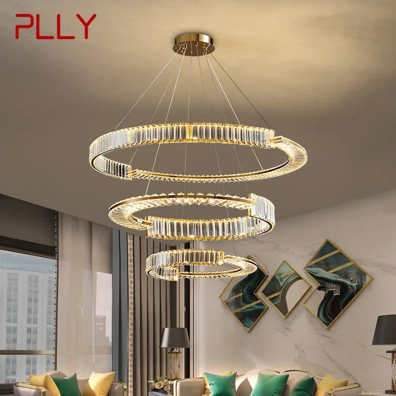 

PLLY Hanging Chandelier Crystal Modern LED Luxury Rings Pendant Light Home Decor For Living Dining Room Villa Duplex