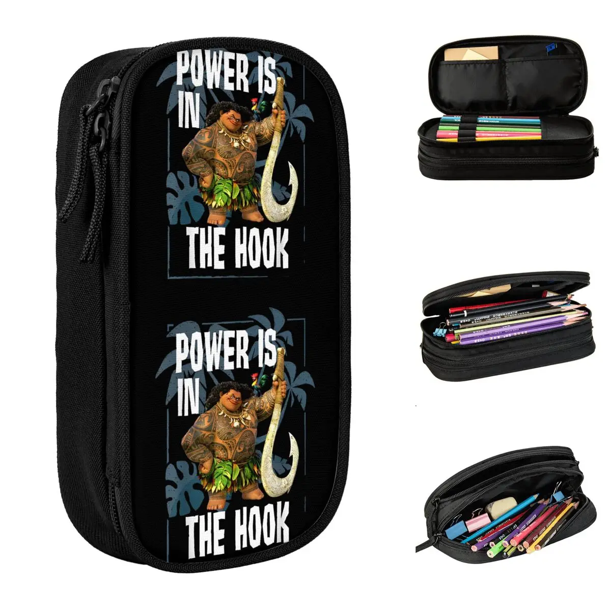 Moana Maui Power Is In The Hook Portrait Pencil Case Classic Pen Bag Student Big Capacity Students School Gifts Pencil Pouch