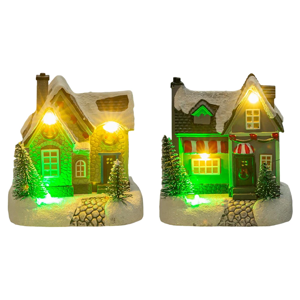 1PC Christmas Resin House Cabin Snowhouse Decorations Luminous Christmas Select For Living Room Christmas Supply