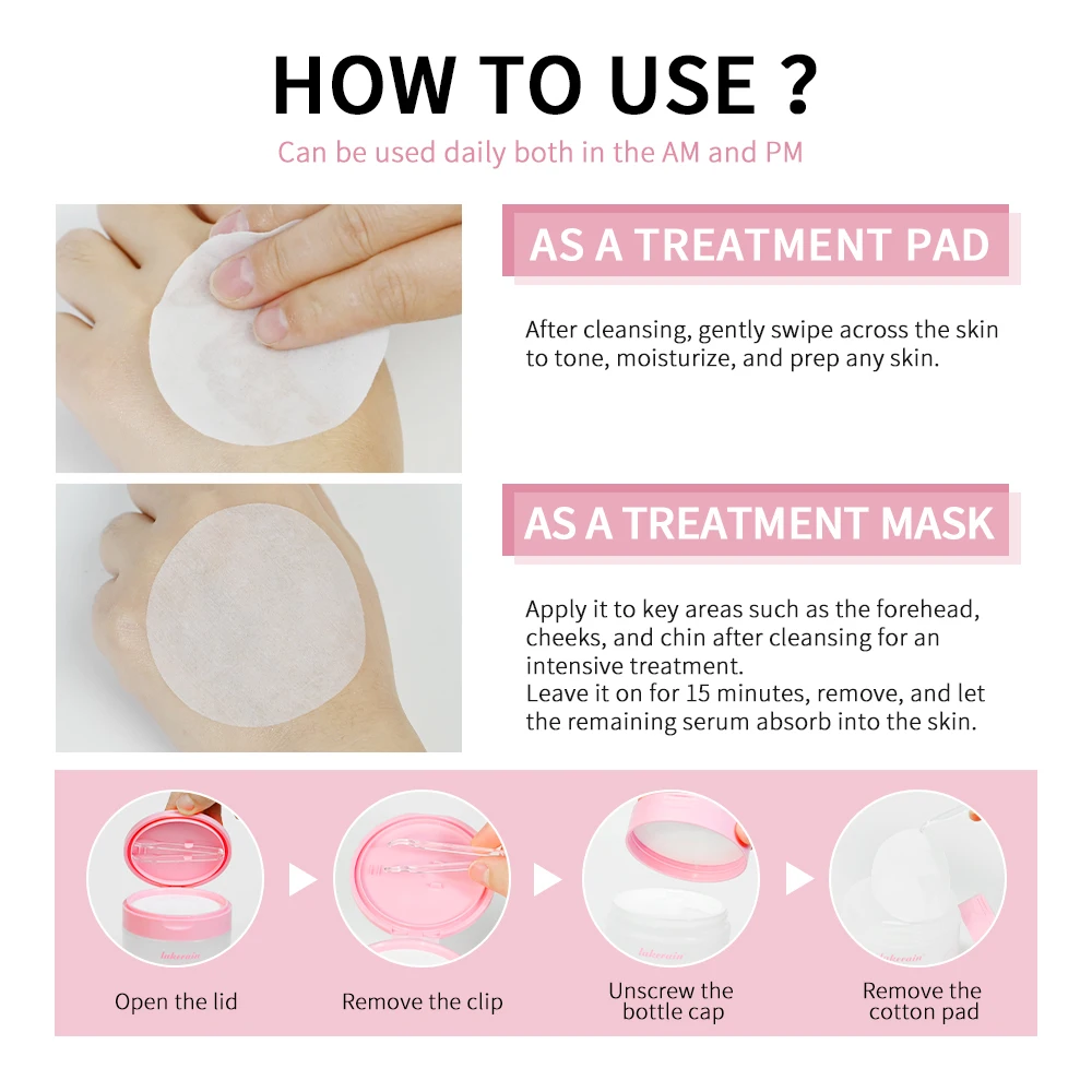 80 ورقة/ وسادات قطنية 100 مل لجميع أنواع البشرة، شد البشرة وتحسين الخطوط الدقيقة، وتوازن حب الشباب والبشرة الحساسة