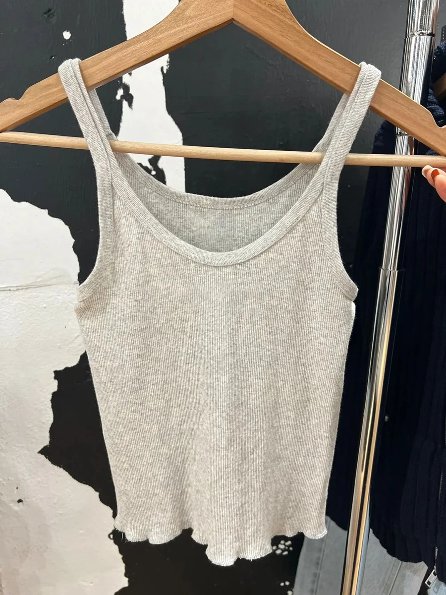 New Gray Ribbed Basic Tank Tops Women Summer Sexy Sleeveless Cotton Slim Cropped Camis Solid Simple Sweet Crop Top Y2k Clothes