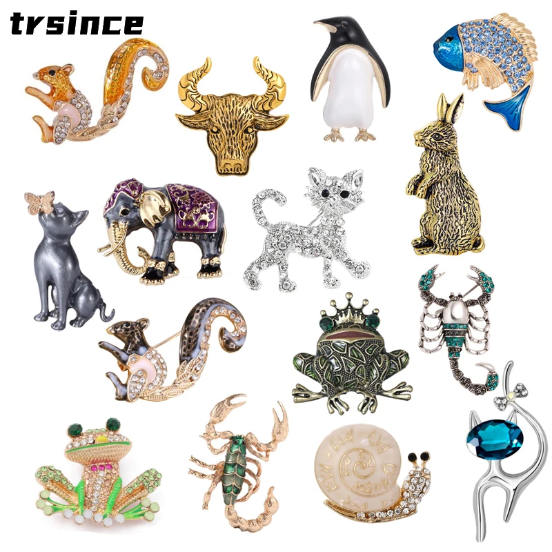 Cute Cat Squirrel Fish Penguin Frog Elephant Rabbit Brooch Collar Pins Corsage Animal Badges Jewelry for Women Brooches