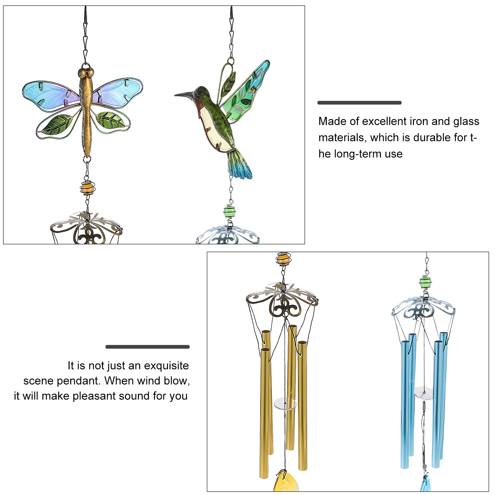 

2Pcs Painting Wind Bell Creative Dragonfly Wind Chime Hanging Balcony Yard Garden Decor Durable Glass Iron Sound Ornament