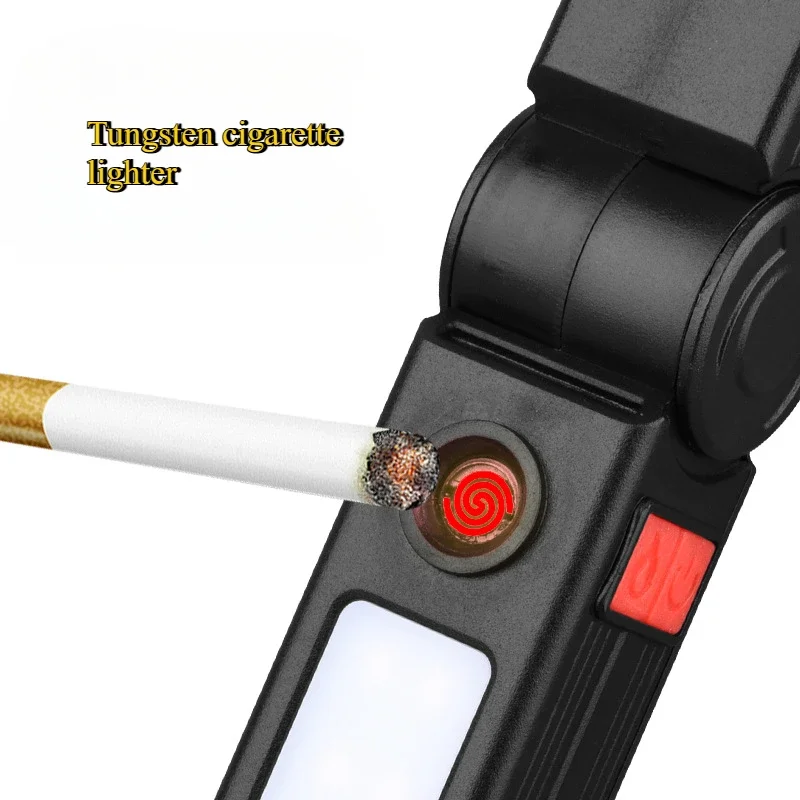 Portable Multifunctional Strong Flashlight Lighter USB Charging Emergency Magnetic Folding Work Light with Cigarette Lighter