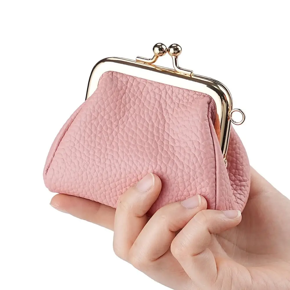 Jewelry Bag Mini Coin Purse With Keychain Cow Leather Kiss Lock Leather Wallet Solid Color Polka Dot Leather Jewelry Bag Women