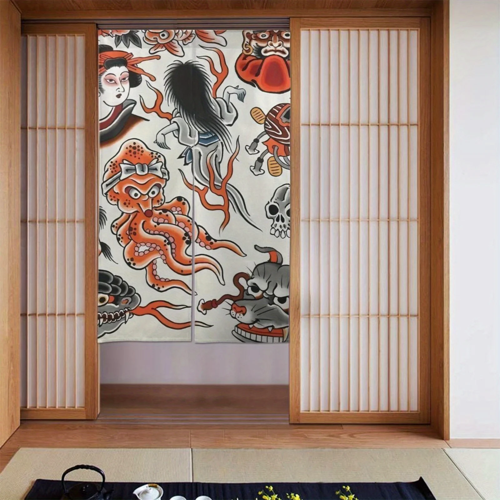 1pc Japanese Ukiyo-e style door curtains, traditional pattern fabric partition curtains, home decoration