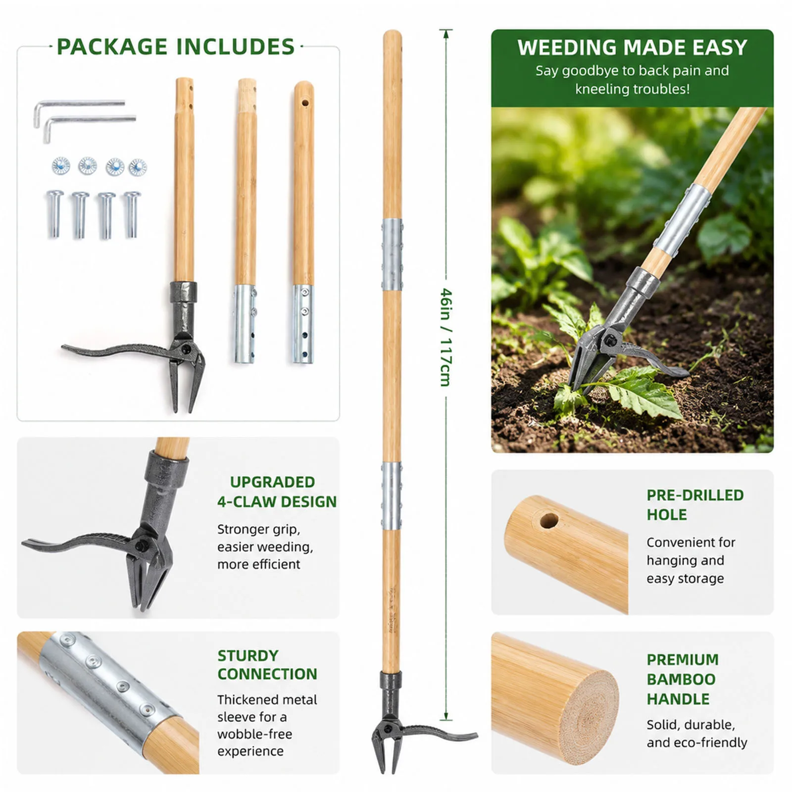 Long Handle Manual Weeder Tool Garden Hand Tool for Pulling Weeds Durable Steel Pruning Tool for Home Garden