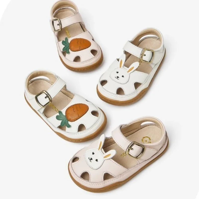 Sandalias de dibujos animados para bebé y niña, zapatos de verano con protección para la cabeza, diseño de conejo a la moda