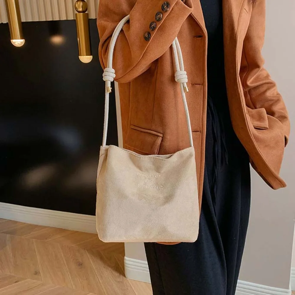 

Large Capacity Women's Suede Bag Magnetic Buckle Bucket Bag Texture Matte Shoulder Bag Adjustable Strap Korean Style