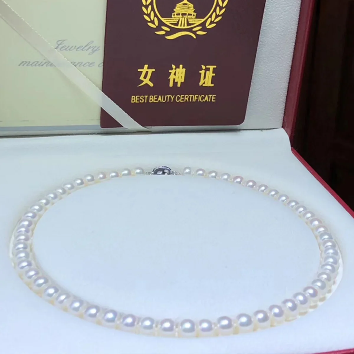 8-9mm White Purple Pink Steamed Bun Shape Freshwater Pearl Necklace Mother Chain Strong Light Women Neck Wear Silvercolor Buckle