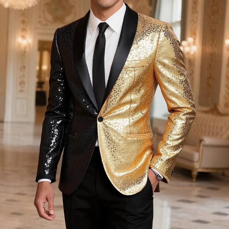 

Spring and Autumn New Suit Men's Stage Personality Performance Host Emcee Sequined Solid Color Suit Jacket