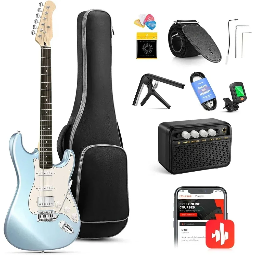 

Electric Guitar, 39" Beginner Electric Guitar Kit, HSS Pickup with Coil Split, Guitar Starter Set with Amp, Bag