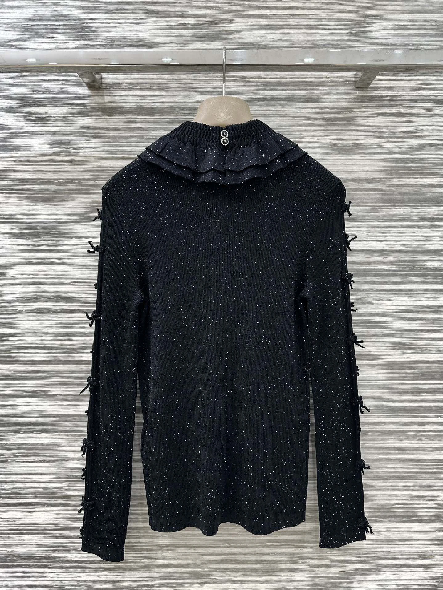 Silver Tead Lace  Knot Decoration Lotus Le Collar Knitted Open Cardigan Slimming Versatile Top for Women
