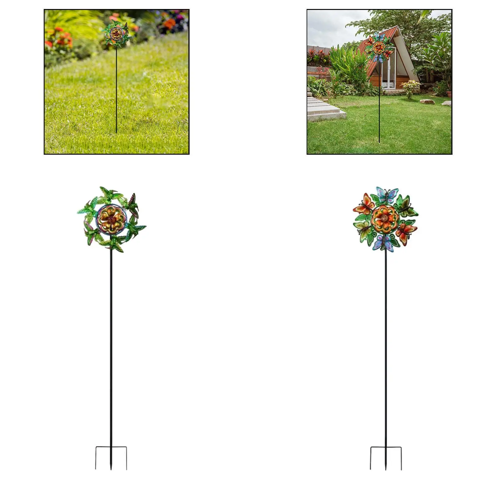 

Windmill Double Side Creative Colorful Weatherproof Iron Art Statue with Prongs Base Stake for Lawn Backyard Deck Patio Outside