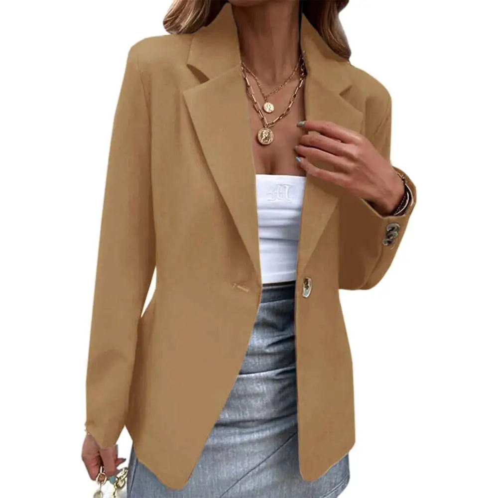 Womens Button Tops Jacket Classic Office Lady Blazer Basic Coat Outfits Spring Long Sleeve Outerwear Elegant Girl Student Suits