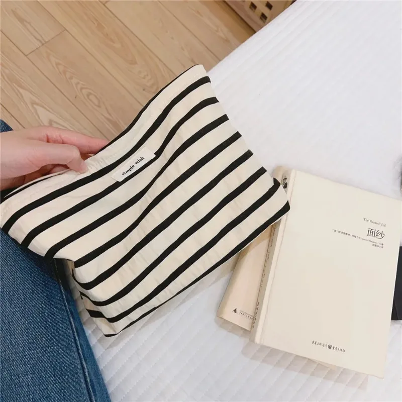 Makeup Bag Women Cosmetic Case Striped Female Necessary Storage Make Up Cases Toiletry Organizer Travel Phone Purse Clutch Bag