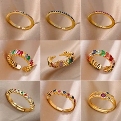 Colorful Zircon Rings For Women Gold Color Stainless Steel Fashion Cubic Zirconia Ring 2023 Trend Aesthetic Wedding Jewelry Gift