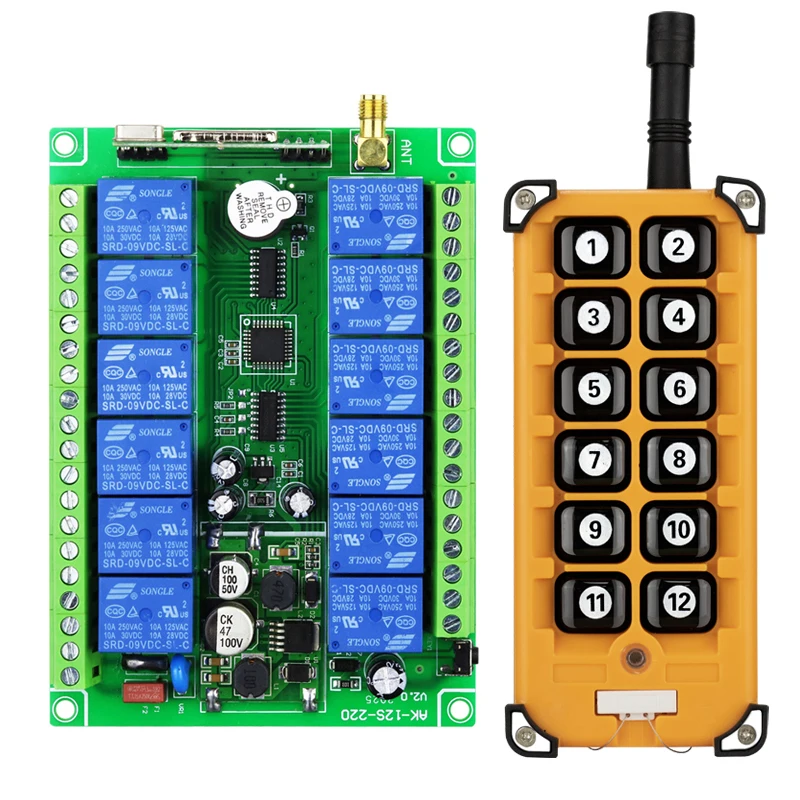 

DC12-48V 12 Channels 433MHZ RF switch Universal Set for industry Control Electric Crane Garage Door remote control and receiver