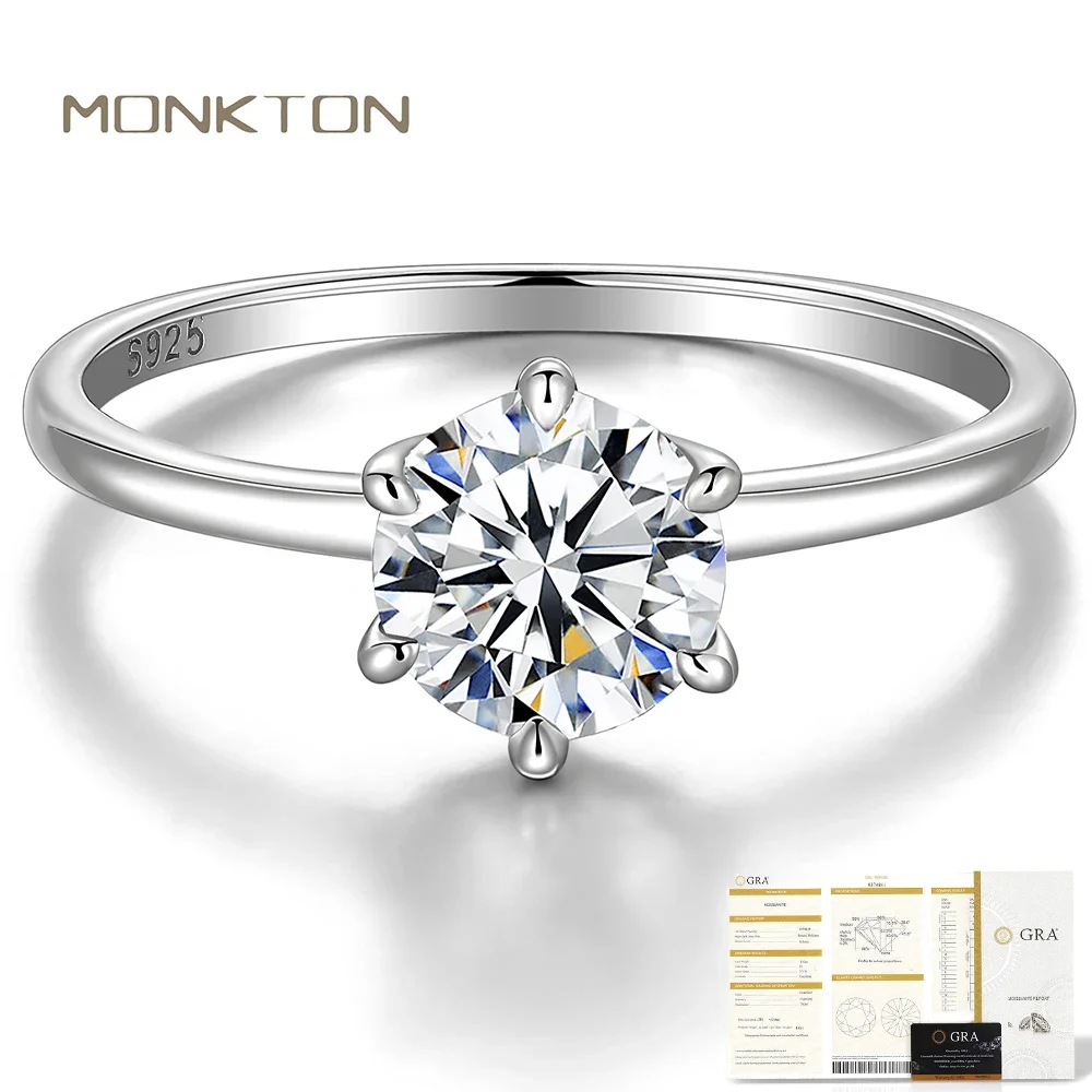 

Monkton Original Moissanite Ring 0.5/1 Ct Round Moissanite Diamond Solitaire Engagement 925 Sterling Silver Rings for Women