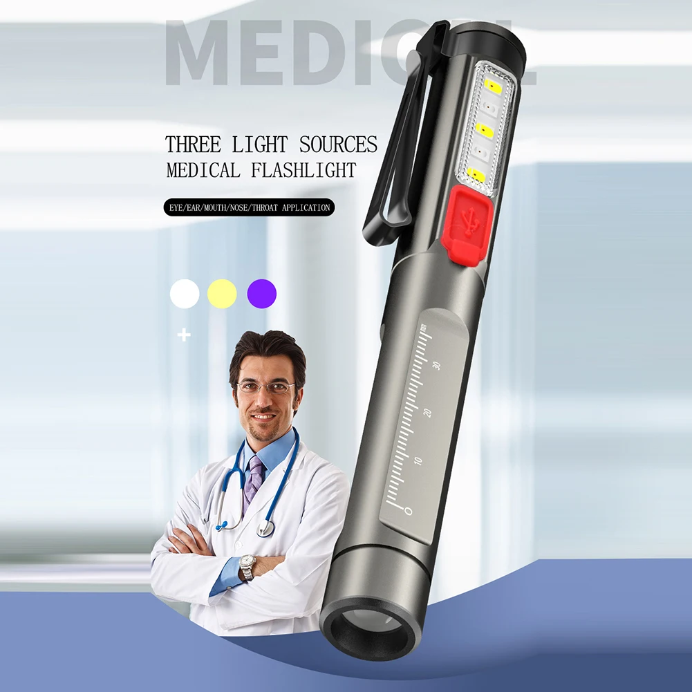 Caneta médica de emergência portátil, recarregável, enfermeira, iluminação multifuncional, ipx5, à prova d'água, para diagnóstico de médico e enfermeira