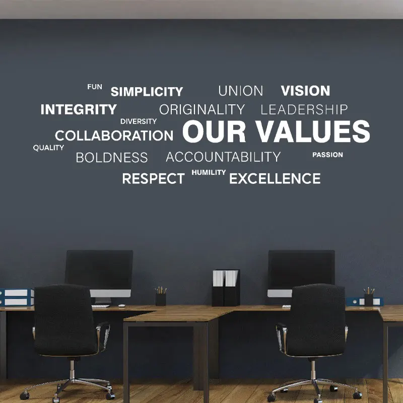 Our Values Office Quotes Wall Sticker,Collaboration,Accountabilty,Excellence,Vision,Business Motivational Art Office Decals 3O08