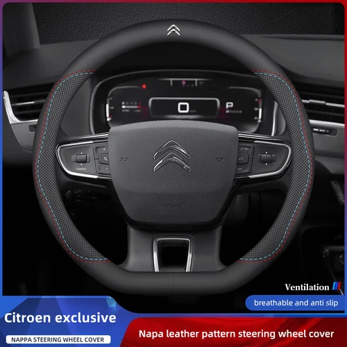 Imagen 1 del producto Protector de cuero para volante de coche, accesorios antideslizantes para Citroen C3 C4 C5 C1 C2 Berlingo Grand Picasso Jumper Saxo Jumpy DS3