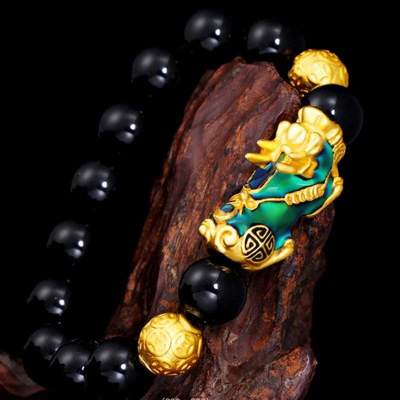 Pure copper Change Color Pixiu Feng Shui Gift Obsidian Bracelet for man and women Handmade good Lucky Amulet Jewellery