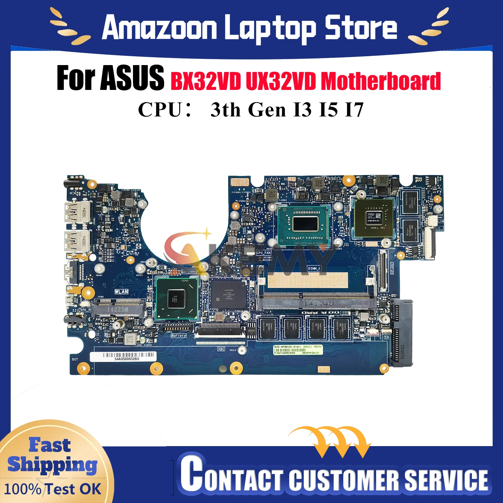

UX32VD Laptop Motherboard For ASUS ZenBook UX32V UX32VD BX32VD Notebook Mainboard With I3 I5 I7 CPU 100% tests OK fast shipping