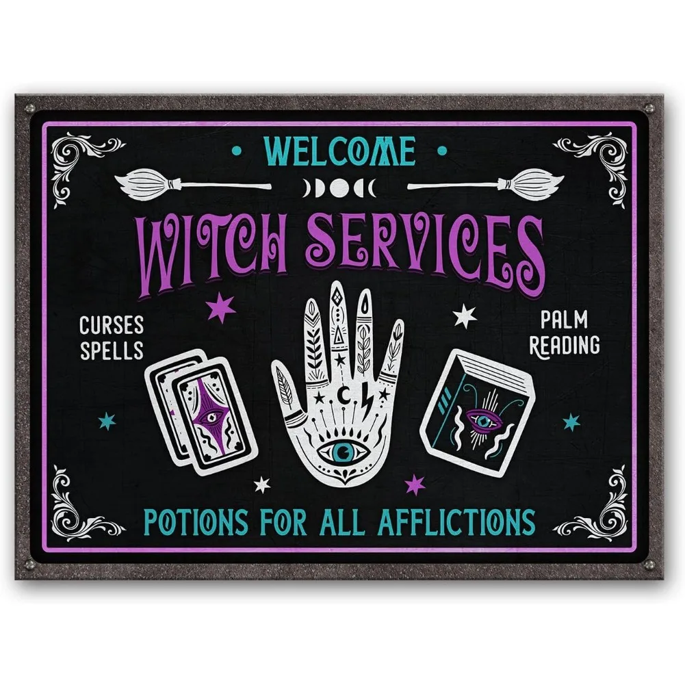 Letrero de metal de estaño con poción de bruja, servicio de bruja, 1 unidad, 12.0 x 16.0 in (04) - Placa de arte de pared, decoración gótica Wicca