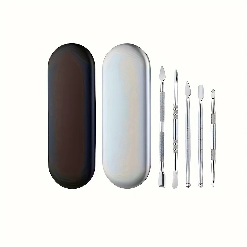 6pcs/set, Multifunction Spoon Kit With Silicone Case/Jar, Carving Tool, Manicure Kit, Ear Wax Removal