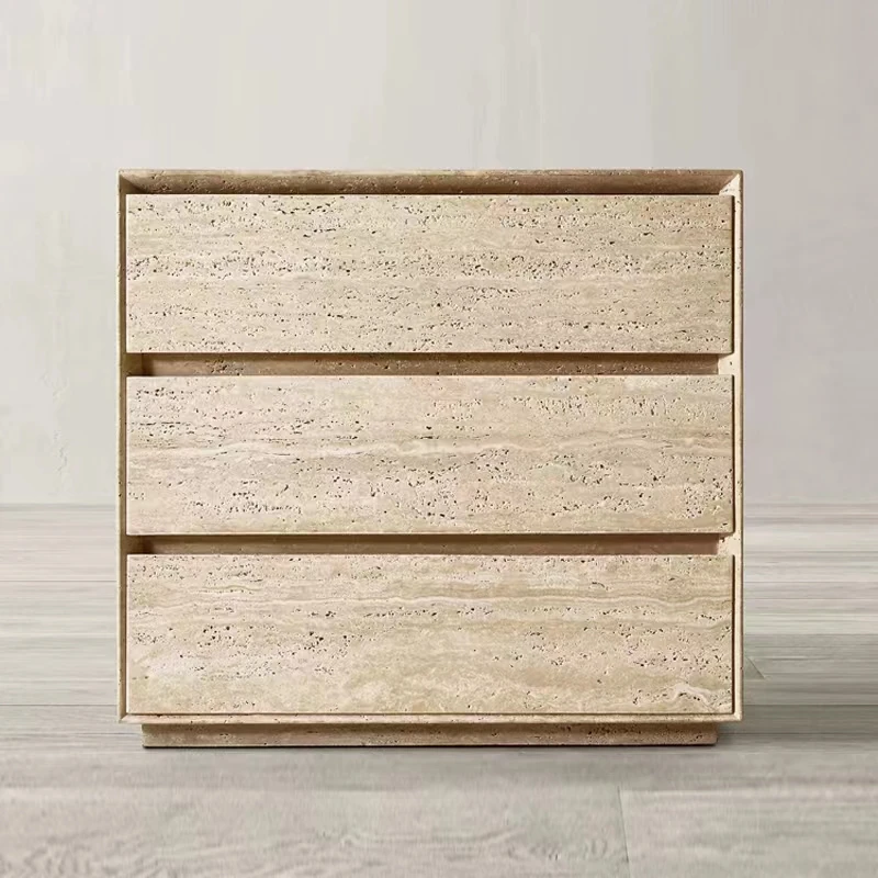 

Wabi Sand Wind Natural Travertine Marble Storage Cabinet Living Room Sofa Side Cabinet Bedroom Bedside Cabinet Side