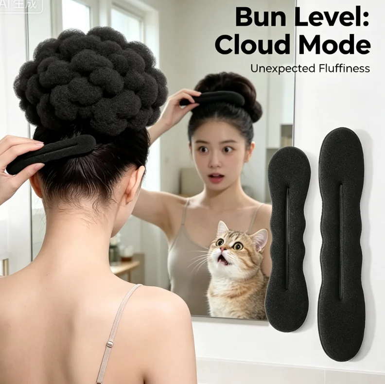 2 Pieces Hair Bun Maker, Hair Women Hair Styler Foam Sponge Donut Maker Ponytail Bun Tie Hair Clip Black(1Large+1Small)