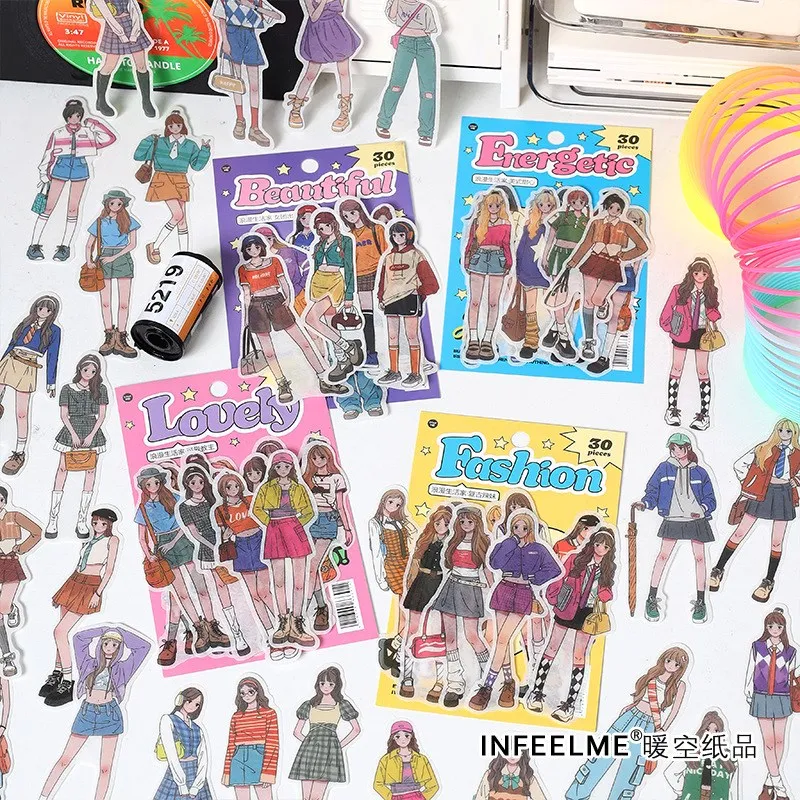 30 Pcs People Stickers Fashion Girl Scrapbook Sticker For Journaling Supplies Kit Junk Journal Album Planners Diary DIY Crafts