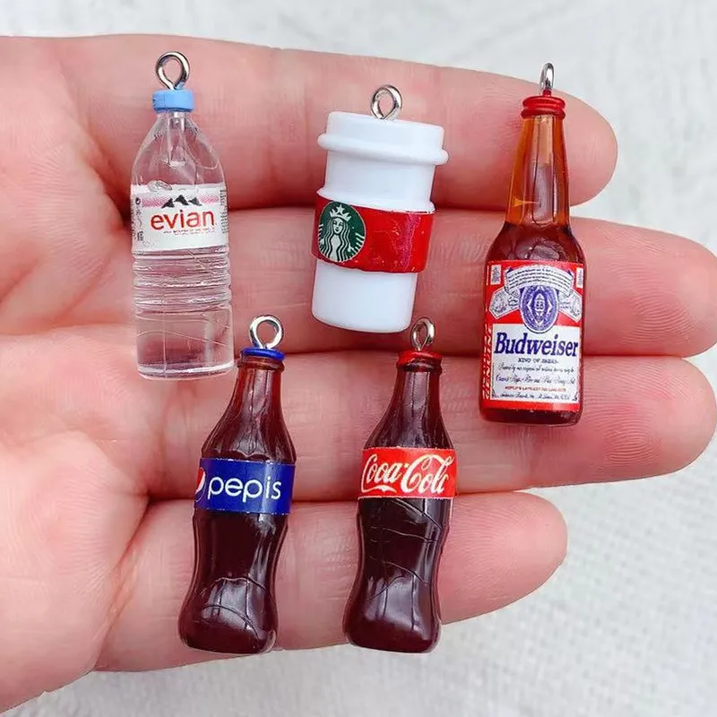 10Pcs Plastic Pop Cola Soda Drinks Beverages Juice Alcohol Liquo Bottle Resin Pendants Charms for Jewelry Making Diy Mini Crafts