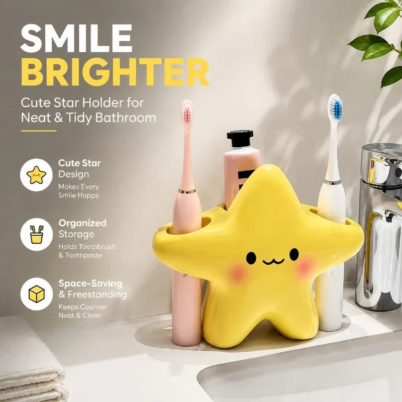 Cute Cartoon Star Toothbrush Holder Creative Household Bathroom Organizer Rack Store Toothbrushes and Toothpaste Lovely Washroom