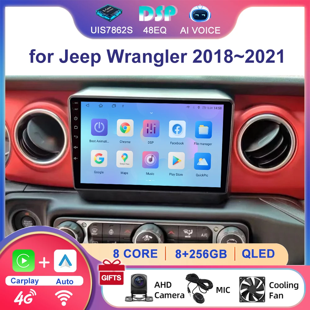 10'' 8 Core 4G DSP Android Autoradio Car Multimedia Player Touch Screen Radio Stereo for Jeep Wrangler 2018~2021 with Carplay