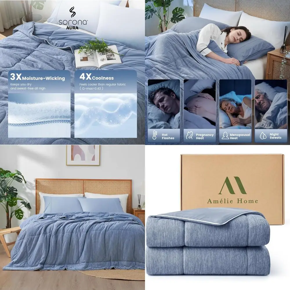 

Двустороннее охлаждающее одеяло Twin Size для тех, кто потеет во сне, дышащее, 68x90, цвет: синий меланж (деним)