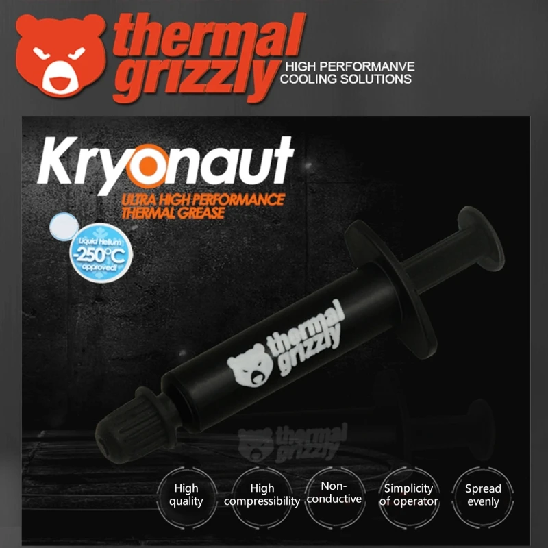 Pâte thermique originale Grizzly Kryonaut pour CPU GPU refroidisseur graisse 12.5W/pour m.k composé de plâtre conducteur pour dissipateur thermique