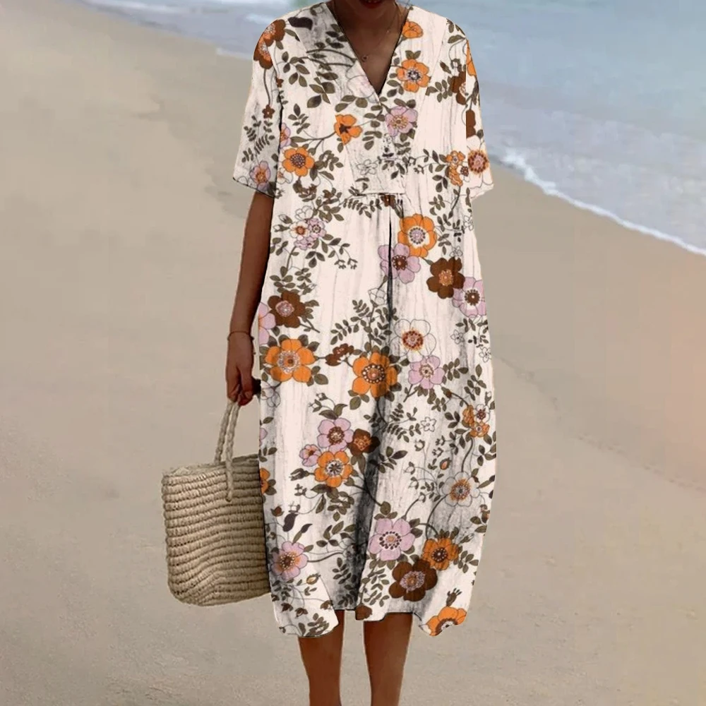 

Beach-Ready Blossom Dress Flower Print Dress Colorful Blossoms Robe Women’s Casual Beach Vacation Dress Party Favors Wears