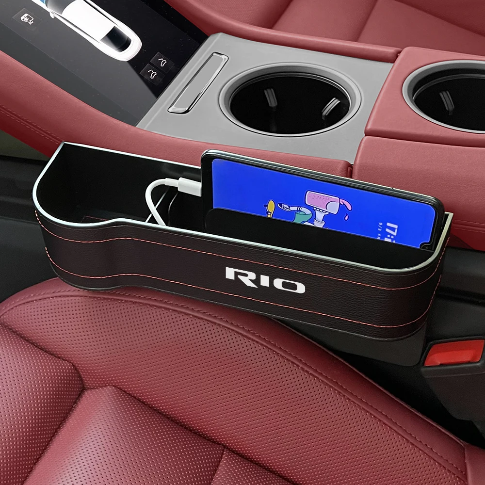 Caja de almacenamiento de espacio de asiento de coche de cuero PU, tarjeta de teléfono, caja de almacenamiento de monedas para Kia Rio 3 4 K2 K3