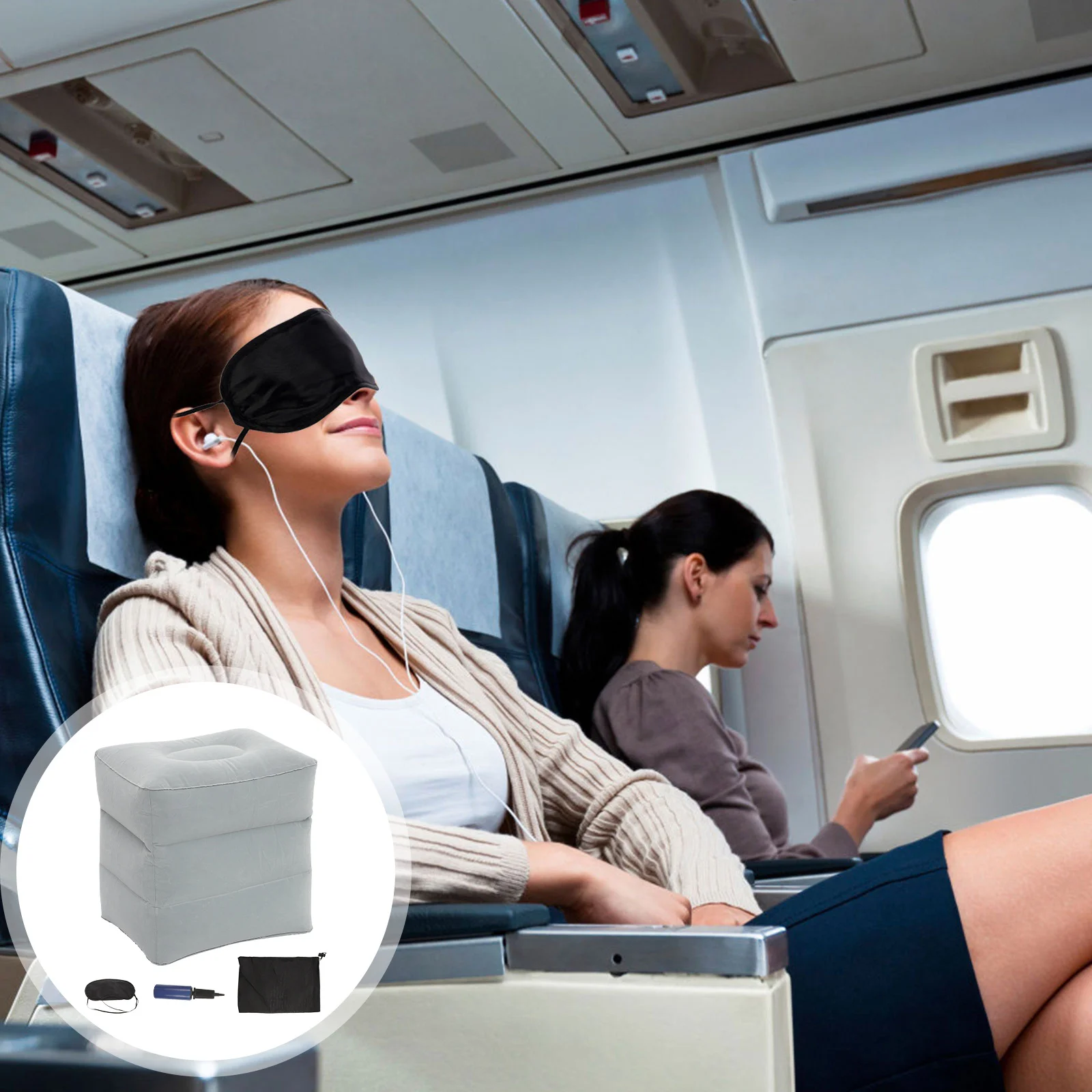 1 مجموعة نفخ القدم الراحة طائرة الساق الراحة المحمولة وسادة السفر تحسين الدورة الدموية تقليل تورم سفر الطائرة