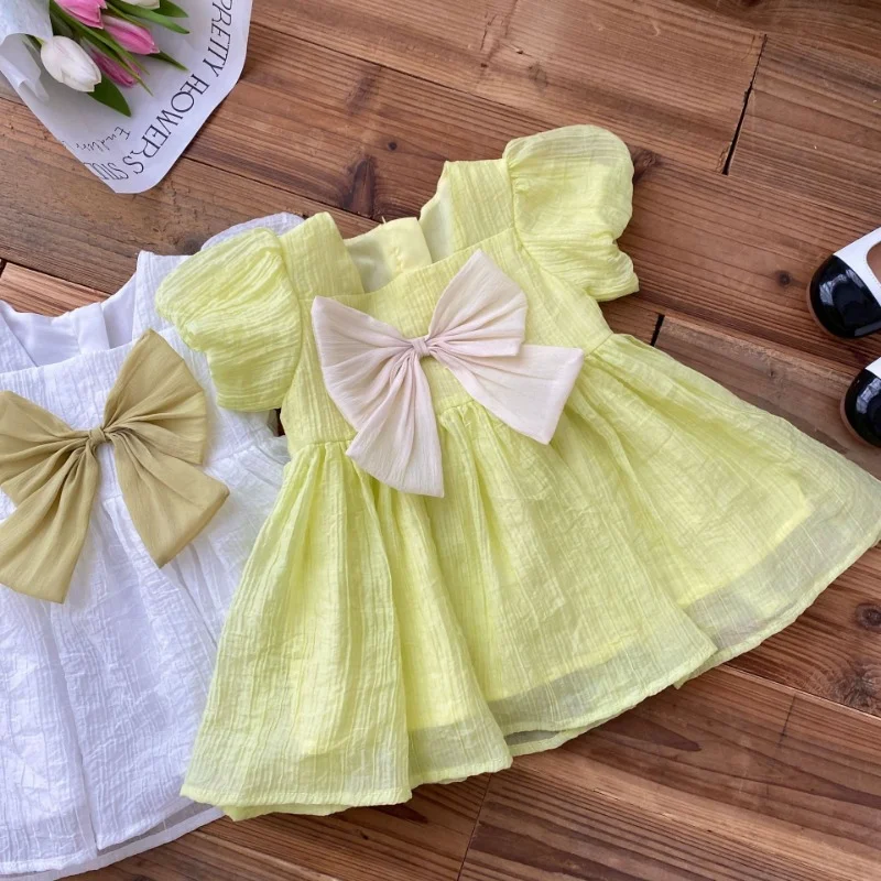 Girl\'s Bow Dress 0-6 Years Old Summer Color Contrast Simple Princess Dress  Ropa De Niña  Girls Clothes