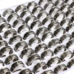 Wholesale 20/30/36/50/100Pcs/lot Fashion Black Dripping Oil Stainless Steel Rotating Spinner Rings Jewelry For Women Men