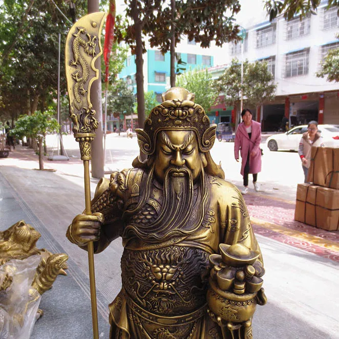 Huge Home SHOP Company Club Talisman Money Drawing bring wealth Good luck God of Guan gong BRASS Sculpture 68CM Large