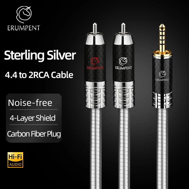 HiFi 4.4mm to 2RCA Male Balanced Audio Cable Hi-end Sterling Silver 2.5/4.4mm Jack to 2RCA Cable for Headphone Speaker Amplifier