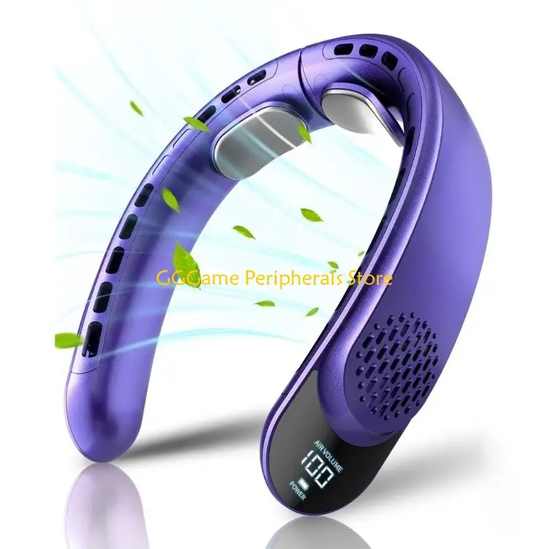 U55B Office Desk Neck Fan, Wearable Portable Fan with Screen Window, 4000mAh Battery, Travel and Daily Office Use Hours